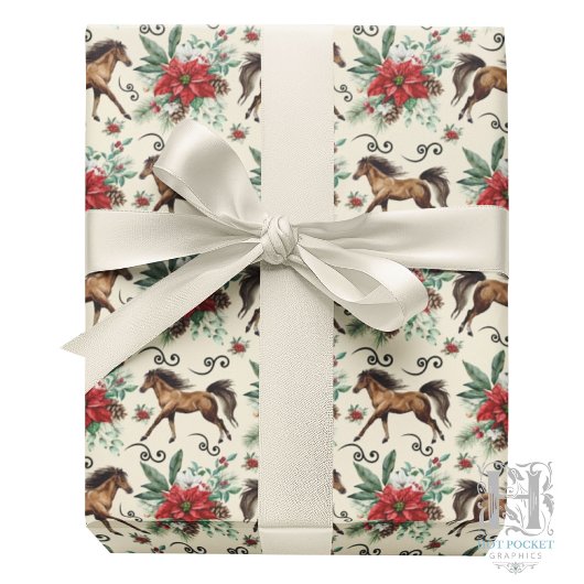 Elegant Horses Christmas Gift Wrapping Paper Cream Cadeaupapier