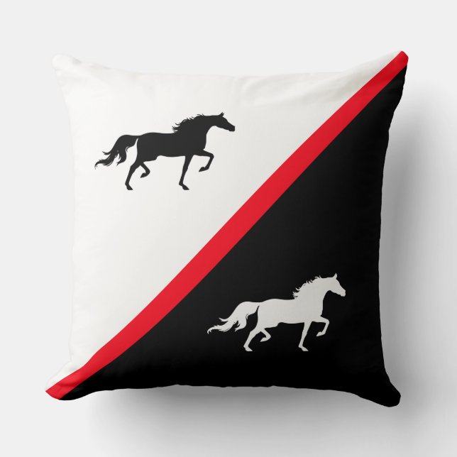 Elegant Horses op Black Red en White Kussen (Voorkant)