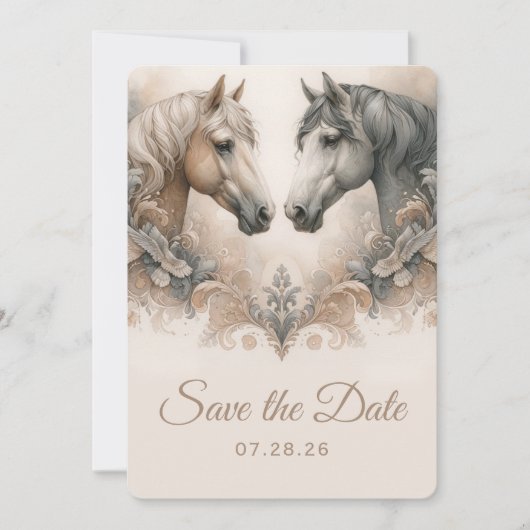 Elegant Horses Wedding Save The Date Kaart (Voorkant)