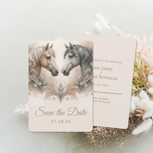 Elegant Horses Wedding Save The Date Kaart
