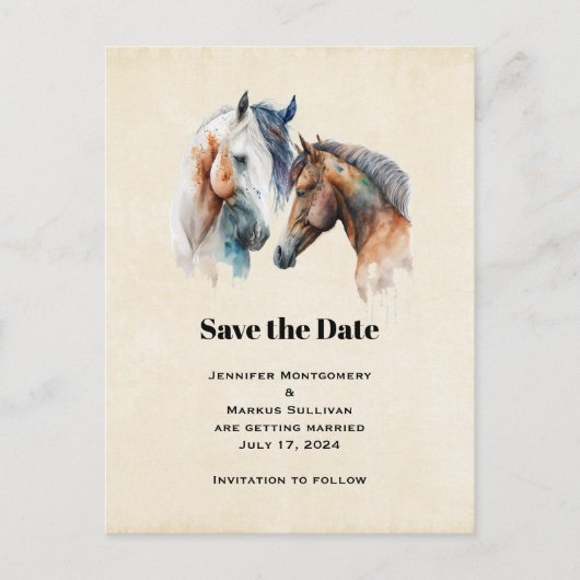 Elegant Horses Western Boho Wedding Save the Date Uitnodiging Briefkaart (Voorkant)