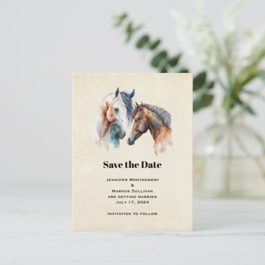 Elegant Horses Western Boho Wedding Save the Date Uitnodiging Briefkaart (Staand voorkant)