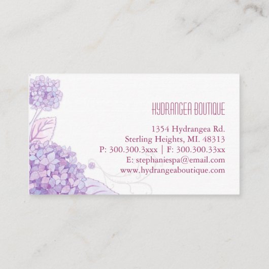 Elegant hortensia monogram visitekaartje (Achterkant)