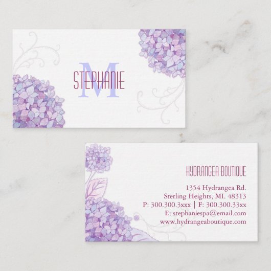 Elegant hortensia monogram visitekaartje (Voorkant / Achterkant)