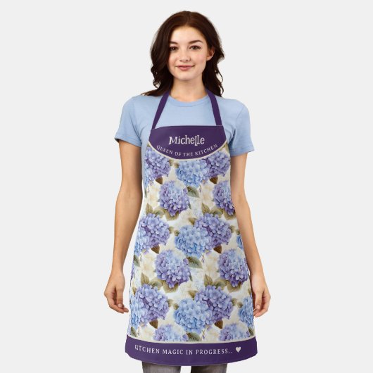 Elegant hortensia patroon schort (Gedragen)