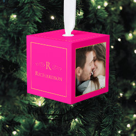 Elegant Hot Pink 3 Foto Custom Kerstmis Decoratie