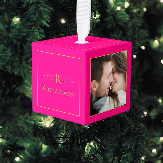 Elegant Hot Pink 3 Foto Custom Kerstmis Decoratie