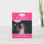 Elegant Hot Pink - Aangepast Afstuderen Foto Bedankkaart (Voorkant)