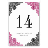 Elegant Hot Pink and Black Floral Lace Wedding Kaart (Achterkant)