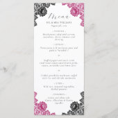 Elegant Hot Pink and Black Floral Lace Wedding Menu (Voorkant)