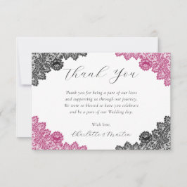 Elegant Hot Pink and Black Wedding Bedankkaart