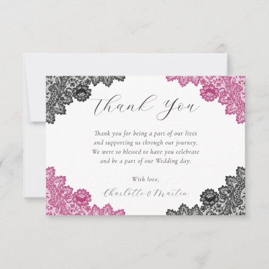 Elegant Hot Pink and Black Wedding Bedankkaart (Voorkant)