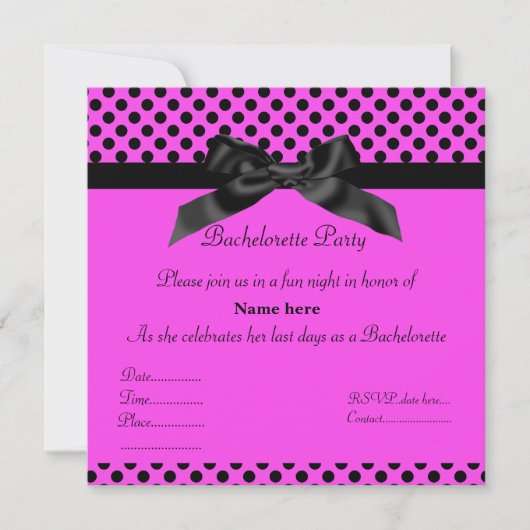ELEGANT HOT PINK BLACK BOW BACHELORETTE INVITE KAART (Voorkant)