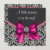 Elegant Hot Pink Black Damask Princess Baby shower Kaart (Voorkant / Achterkant)