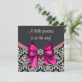 Elegant Hot Pink Black Damask Princess Baby shower Kaart (Staand voorkant)