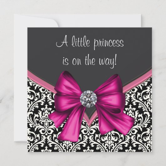 Elegant Hot Pink Black Damask Princess Baby shower Kaart (Voorkant)