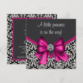 Elegant Hot Pink Black Damask Princess Baby shower Kaart (Voorkant / Achterkant)