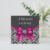 Elegant Hot Pink Black Damask Princess Baby shower Kaart (Staand voorkant)