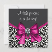 Elegant Hot Pink Black Damask Princess Baby shower Kaart (Voorkant)