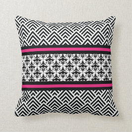 Elegant Hot Pink, Black en White Chevron Modern Kussen
