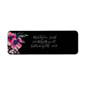 Elegant Hot Pink & Black Floral Script Weddenschap Etiket (Voorkant)