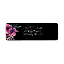 Elegant Hot Pink & Black Floral Script Weddenschap Etiket