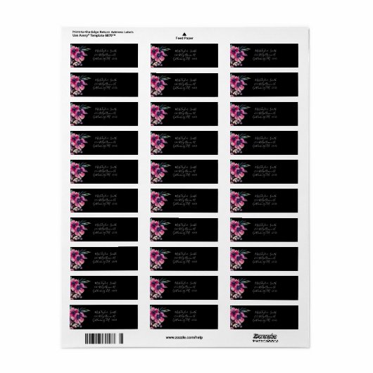 Elegant Hot Pink & Black Floral Script Weddenschap Etiket (Full Sheet)