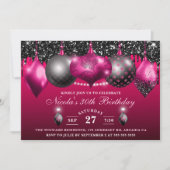 Elegant Hot Pink & Black Glitter Baubles Birthday Kaart (Voorkant)