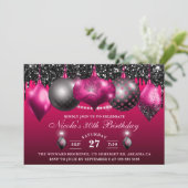 Elegant Hot Pink & Black Glitter Baubles Birthday Kaart (Staand voorkant)