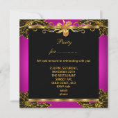 Elegant Hot Pink Black Gold Birthday Party Kaart (Achterkant)