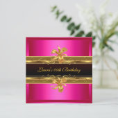 Elegant Hot Pink Black Gold Birthday Party Kaart (Staand voorkant)