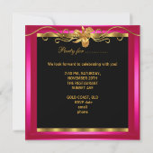 Elegant Hot Pink Black Gold Birthday Party Kaart (Achterkant)