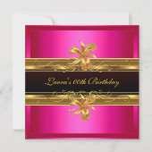 Elegant Hot Pink Black Gold Birthday Party Kaart (Voorkant)