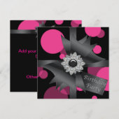 Elegant Hot Pink Black verjaardagsfeestje Kaart (Voorkant / Achterkant)