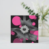 Elegant Hot Pink Black verjaardagsfeestje Kaart (Staand voorkant)