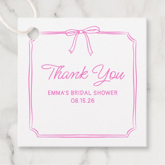 Elegant Hot Pink Bow Vrijgezellenfeest Bedankt Bedankjes Labels (Voorkant)