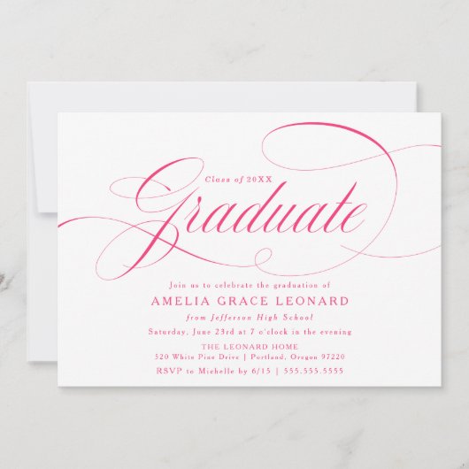 Elegant Hot Pink Calligraphy Graduation Party Kaart (Voorkant)