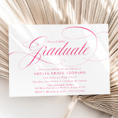 Elegant Hot Pink Calligraphy Graduation Party Kaart