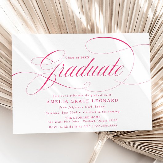 Elegant Hot Pink Calligraphy Graduation Party Kaart