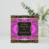 Elegant Hot Pink Damask Black Gold-feest Kaart (Staand voorkant)