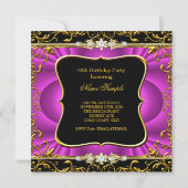 Elegant Hot Pink Damask Black Gold-feest Kaart (Achterkant)