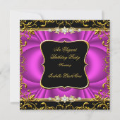 Elegant Hot Pink Damask Black Gold-feest Kaart (Voorkant)