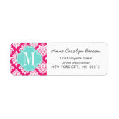 Elegant Hot Pink Damask gepersonaliseerd Etiket (Voorkant)