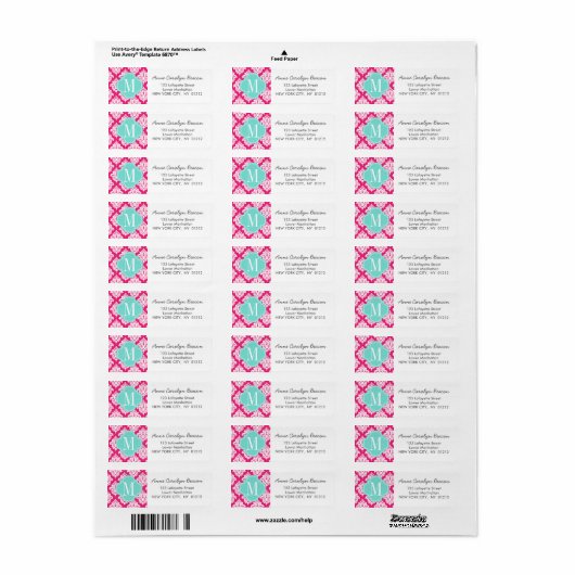 Elegant Hot Pink Damask gepersonaliseerd Etiket (Full Sheet)