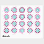 Elegant Hot Pink Damask gepersonaliseerd Ronde Sticker (Vel)