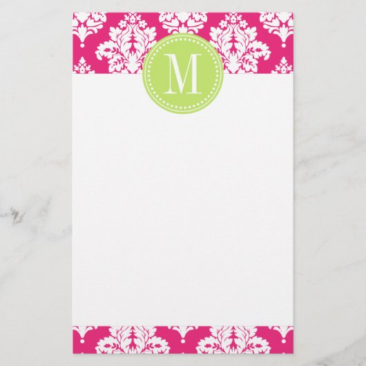 Elegant Hot Pink Damask op persoonlijke titel Briefpapier (Voorkant)