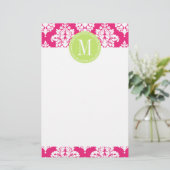 Elegant Hot Pink Damask op persoonlijke titel Briefpapier (Staand voorkant)