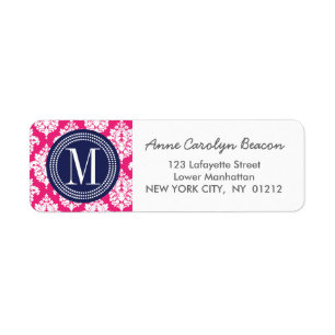 Elegant Hot Pink Damask op persoonlijke titel Etiket