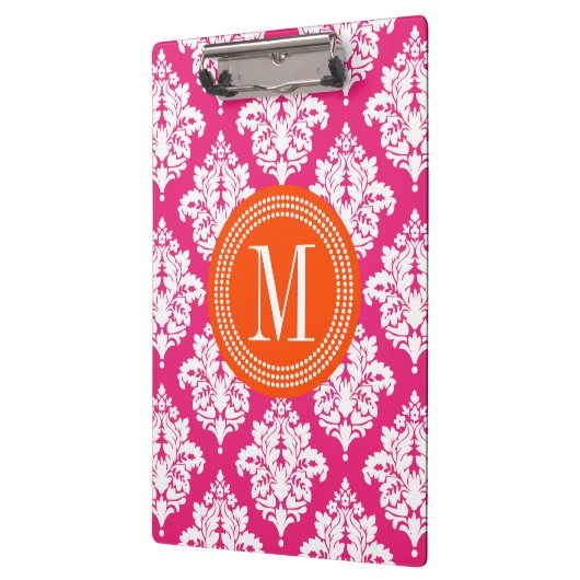 Elegant Hot Pink Damask op persoonlijke titel Klembord (Links)