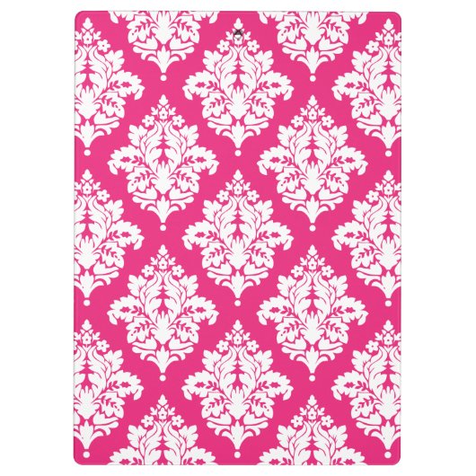 Elegant Hot Pink Damask op persoonlijke titel Klembord (Achterkant)